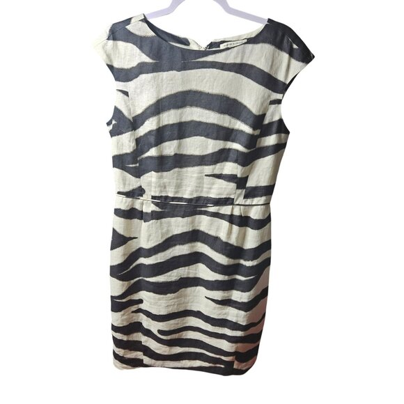 Banana Republic Zebra Print Linen Blend Sheath Dress 12P Petite Womens Back Zip - Picture 1 of 6